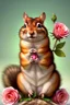 Placeholder: adorable chipmunk holds a diamond, roses on the beach, soft rounded edges, gentle, serene, magical, pastel colours, dynamic lighting, a masterpiece, surreal, Catrin Welz Stein style in sunshine