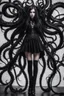 Placeholder: Girl goth, feet point view, fullbody, tentacles out from her, intricate, macro photography,