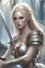 Placeholder: pretty woman, warrior, elf, blonde hair, fantasy, Skyrim, conventionally attractive, fighter, sword, elder scrolls, young, maternal, sexy, soft