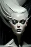 Placeholder: a painting of a woman with grey hair, russ mills, contemporary portrait of a young woman, black and grey, detailed feminine face, swirling fluid smokey enigma, banshee, drawn in the style of mark arian, award-winning artwork