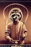 Placeholder: old man in 1928 poster advertising racoon tennis, raccons flying in air between tennis rackets