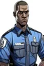 Placeholder: Draw me a black-skinned, young GTA character who is policeman officer. He should have a GTA mark, he should be tall,