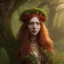 Placeholder: A beautiful celtic druid with red hair and flowers and mushrooms growing from her hair and skin, digital art, HD, 8k, high definition, very high quality, detailed eyes, nature, druid, fantasy