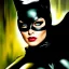 Placeholder: portrait oil on canvas, beautiful busty Catwoman,green eyes, ,minimal armor,comic book cover, mystical colors,insanely detailed,realistic,intrincate detail, 16k resolution, masterpiece,Frank Frazetta,Alex Horley, Simon Bisley