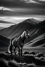 Placeholder: caballo en las montañas mendocinas, blanco y negro en un amanecer al estilo de van gogh