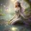 Placeholder: high-quality, fine-detail beautiful, stunning fairy sitting beside a clear, reflective lake, flowers, butterflies, small globes of iridescent light, tranquil, gorgeous, 8k resolution, 3D octane render, intricate, digital art, detailed matte, volumetric lighting, George Grie, Anne Dittman, Anne Stokes, Lisa Parker, Selina French,