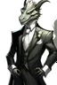 Placeholder: A silver Dragonborn from dnd wearing a tuxedo