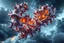 Placeholder: Dynamic complex hypnotic fractal 3D with horizontal Symmetry structures twisting and morphing between organic and geometric forms, smooth translucent iridescent glass with inner glow and bubbles, varied transparent materials, stormy skies, intense dramatic
