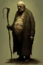 Placeholder: The full body of a fat old man holding a cane , decayed and rotting with grotesque proportions and imagery. surreal horror, biomechanical design, by hr giger and beksinski