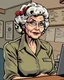 Placeholder: older woman hotel desk clerk from an american comic