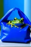 Placeholder: a frog wearing a blue ikea bag