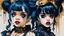 Placeholder: Poster in two gradually, a one side malevolent goth vampire girl face and other side the Singer Melanie Martinez face, painting by Yoji Shinkawa, darkblue and gold tones,