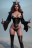 Placeholder: Raquel Welch as evil queen in black leather gown, angry, busty, curvey, cleavage, unreal 5, octane render,cinema4d, dynamic lighting, dramatic lighting, 4k, redshift render, highly detailed, hyper realistic