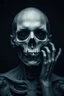 Placeholder: surreal abstract fade human portrait with pale skine with bones, lack black eyes, Darkness is sometimes, it is the moment of realization. The shadows rising from the depths are terrifying; they are the offspring of our minds, surreal abstract things andt shapes, . darkness looking me, and eating face, body, close up the crepy stunning portrait, shadows, evil darkness, surreal, thiller vibe, background vortex, abyss,crepy vibe, dinner of darknes, ntricate details, cinematic
