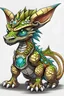 Placeholder: small dragon pup, metal skin, Guandao element on head, Yu-Gi-Oh, Dragunity style