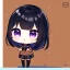 Placeholder: Clear focus, High resolution, long black hair, purple eyes, wearing a sailor uniform, wearing a brown vest, wearing a sailor skirt, chibi, cute, cartoon