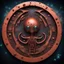 Placeholder: Create an image of old corrosion computer copper with strange aliens out of this world shaped Symbol
