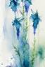 Placeholder: Abstract wet watercolour, blue green stalks delphiniums, centered