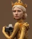 Placeholder: Statue of Queen of photography. Cute blonde woman. Photographer in golden crown. Standing on the street. Big camera in her hand. hyperdetailed, photorealistic, trending on artstation, greg rutkowski, beksinski, kodachrome