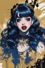 Placeholder: Poster in two gradually, a one side malevolent goth vampire girl face and other side the Singer Melanie Martinez face, painting by Yoji Shinkawa, darkblue and gold tones,