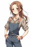 Placeholder: brown hair in a ponytail anime girl in jean overalls