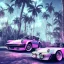 Placeholder: 1980's aesthetic vaporwave palm trees and spheres and Porsche with lightning