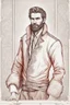 Placeholder: man, medieval, fighter, russian, croocked nose, czar, rich, simple clothes, short messy hair, thick beard, oligarch, leather coat with fur, brocade clothes, pencil drawing,red hair, muscles, background frame, 20 years old