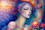 Placeholder: woman in bubblebath, wet on wet + sunrise, petals, watercolor patchwork by Daniel Merriam, Josephine Wall. elegant beautiful watercolor aquarelle