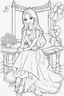 Placeholder: outline art for kids barbie coloring pages with barbie sitting , no background, sketch style, full body, only use outline, mandala style, clean line art, white background, no shadows and clear and well outlined. should look exactly like barbie