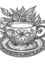 Placeholder: Outline art for coloring page, TEACUP SET IN THE OCENA, coloring page, white background, Sketch style, only use outline, clean line art, white background, no shadows, no shading, no color, clear
