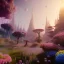 Placeholder: Spaceship landed on futuristic planet, sunny day. clear blue sky, cascade, flowers. Elegant. Extremely detailed. Award winning photography. Fantasy. 8k. Cinematic lighting. Photorealistic. Dynamic lighting. Imperial colors. Crisp quality. Unreal Engine. Colourful cinematic postprocessing. Pixar. VRay.