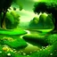 Placeholder: A green paradise with a river of water, trees and flowers