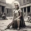 Placeholder: [vintage style noisy scratches glitches, Shot the texture and then rewound the film and double exposed the face] [old faded image of a woman Roman legionary crouching in sandal tall amidst the chaos of the Roman celebration. Clad in gleaming chainmail, a majestic plume in hairs, she exudes an aura of strength and determination that sets her apartaround herstraw-covered ground, demonic, satanic,] Retrofuturism: Where Yesterday’s Tomorrow Still Shines