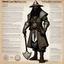 Placeholder: character concept sheet with AD&D statistics and characteristics, [illustration by Kevin Eastman and Peter Laird] the Obeah Man wizard