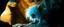 Placeholder: pen outline with some neon airbrush, glowing quickling pixie gremlin in the shadows with long fluffy white fur looking at awesome glowing cave painting, pin hole camera, in the style of Rembrandt