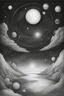 Placeholder: a pencil drawing of a night sky, stars and planets on the background