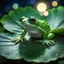 Placeholder: Emerald glass frog perched on a lotus leaf in the moonlight., sharp focus, high contrast, bright vibrant colors, cinematic masterpiece, shallow depth of field, bokeh, sparks, glitter, 16k resolution, photorealistic, intricate details, dramatic natural lighting