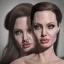 Placeholder: angelina jolie young face, centered, Realist, head and shoulders portrait, golden dress athena god