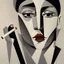 Placeholder: a black and white photo of a woman with a cigarette, a cubist painting by Alexander Archipenko, cgsociety, cubism, cubism, angular, picasso