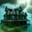 Placeholder: Abandoned house, overgrown, partially submerged,Interior