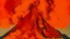 Placeholder: An orange color volcano with chaotic fire painted Piet Mondrian