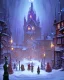 Placeholder: A magical snowy gothic warlock Christmas market with a large Christmas tree and a castle