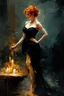 Placeholder: christina hendricks as saffron at a dance in a barn :: dark mysterious esoteric atmosphere :: digital matt painting with rough paint strokes by Jeremy Mann + Carne Griffiths + Leonid Afremov, black canvas