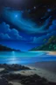 Placeholder: The beach of Leela Island is illuminated by a bright blue light all the stars Oil painting