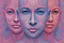 Placeholder: psychedelic gallery of faces in pink, blue, and white colors in the illustrated style of Alex Grey