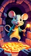 Placeholder: Cheese Boost / Scurry / Sneak: "A cartoon rat glowing slightly as it dashes quickly through a maze, whimsical dungeon environment, playful, exaggerated motion, fantasy illustration, vibrant colors."