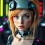 Placeholder: a pretty cyberpunk girl, cyborg, bright hair, young, futuristic, dystopia