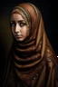 Placeholder: زى ترتديه امرأة مسلمة محجبة، يتكون من فستان واسع يحتوى على زخارف إسلامية، بنى اللون، مفتوح من الأمام، مصنوع من قماش المخمل بتفاصيل دقيقة للزخارف.