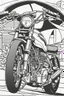 Placeholder: coloring page for kids, motor cycle, thick outline, low details, no shading, no color