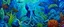 Placeholder: A blue underwater reef with an octopus designed in African masks painted by Paul Gauguin
